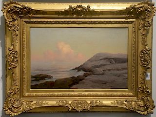 Warren W. Sheppard (1858-1937)  oil on canvas seascape Rocky Coast Sun Setting  signed lower right: Warren Sheppard  relined.