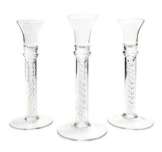 A Set of Three Glass Cordials, Height 8 inches.