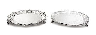 Two English Silver-Plate Salvers, Diameter of first 10 7/8 inches.