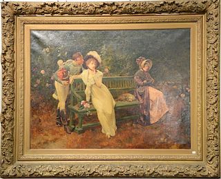 Henry Gillard Glindoni (1852-1913) 
Romantic Scene Conversing at the Park 
oil on canvas 
signed lower left: H. Gillard Glind