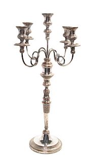 A Victorian Silverplate Five-Light Candelabrum, Height 25 inches.