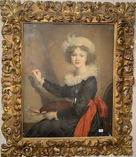 Giulia M. Sartoni (early 20th century) pastel pencil Firenze 1878 excellent early copy of  "Madame Vigee Lebrun" in large gil