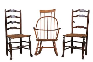 Pair of Ladderback Maple Rush-Seat Side Chairs