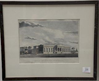 Nathaniel Currier  colored lithograph  "Halls of Justice, New York"  Designed and Erecting by John Haviland Architect  marke.