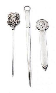 A French Silver-Plate Paper Knife, Length of first 4 3/4 inches.