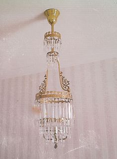STAMPED BRASS AND GLASS GAS CHANDELIER
