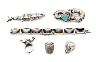 A Mexican Silver Bracelet, Length of first 8 3/4 inches.