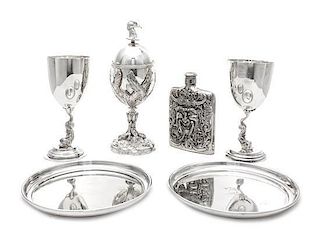 A Collection of Silver-Plate Drinking Articles, Height of pair 7 inches.