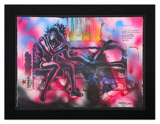 Mark Kostabi- Original Mixed Media on Paper "Echoes of Holding, 2022"