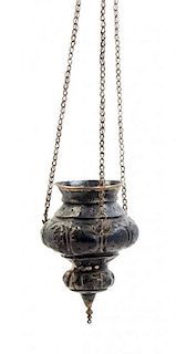 A Silvered Metal Censer, Height 7 inches.