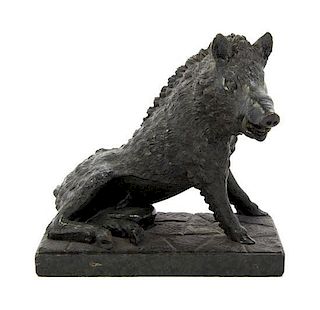 A Carved Stone Animalier Figure, Width 8 inches.