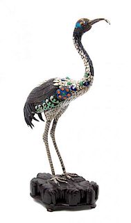 An Enameled Ornithological Figure, Height overall 12 1/2 inches.