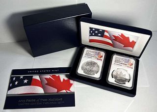 Pride Of Two Nations 2019 American Silver Eagle/Canada Maple Leaf .9999 Slvr NGC PF70 Set (2-coins)