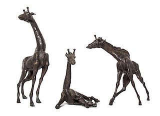A Set of Three Bronze Animalier Figures, Height of tallest 21 1/2 inches.