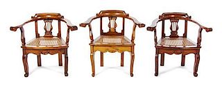 Three Provincial Mahogany Open Armchairs, Height 25 inches.
