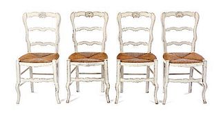 Four French Provincial Painted Side Chairs, Height 34 inches.