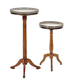 Two Similar Louis XVI Style Pedestal Tables, Height of first 21 1/2 x diameter 11 1/2 inches.