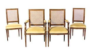 A Set of Four Louis XVI Style Chairs, Height of fauteuils 37 1/4 inches.