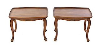 A Pair of Louis XVI Style Walnut Low Tables, Height 14 1/2 x width 21 x depth 17 1/2 inches.