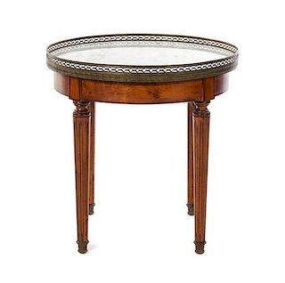 A Louis XVI Style Mahogany Low Table, Height 19 1/2 x diameter 19 1/2 inches.