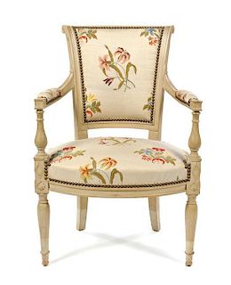 A Directoire Style Painted Fauteuil, Height 33 1/4 inches.