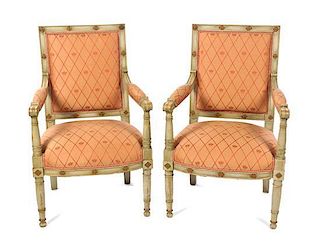 A Pair of Directoire Style Painted Fauteuils, Height 38 1/4 inches.