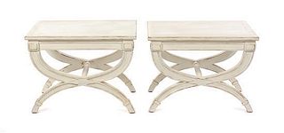 A Pair of Directoire Style Painted Side Tables, Height 16 x width 21 3/4 x depth 14 3/4 inches.