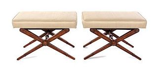 A Pair of Directoire Style Mahogany Tabourets, Height 21 1/2 x width 37 x depth 19 inches.