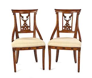 A Pair of Neoclassical Style Fruitwood Side Chairs, Height 34 1/2 inches.