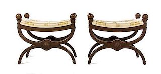 A Pair of Neoclassical Style Mahogany Window Seats, Width 22 1/2 inches.