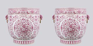 Pair Chinese Mauve Ceramic Planters