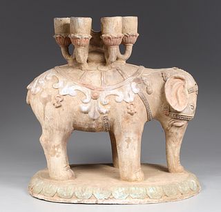 Unusual Chinese Elephant Form Pottery Candle Holder