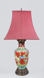 Vintage Chinese Maroon Cloisonne Table Lamp