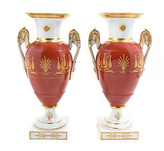 A Pair of Empire Style Porcelain Vases, Height 16 1/4 inches.