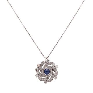 Art Deco Convertible Necklace Brooch In Platinum With 4.87 Ctw In Diamonds & Sapphire