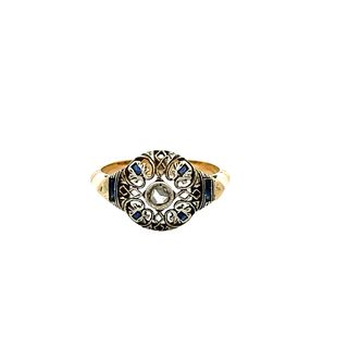 Art Deco Platinum & 18k Gold Ring with Diamonds & Sapphires