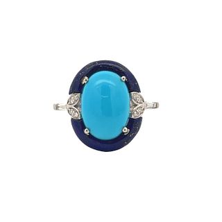 Turquoise, Lapis & Diamonds 18k Gold Ring