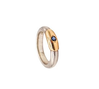 Lalaounis 1970 Band Ring In 18K Gold & Sterling With Sapphire