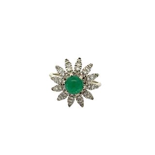 Deco 14k Gold Ring with Emerald and Diamonds