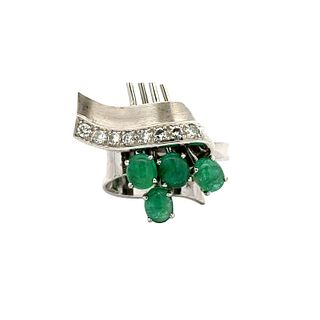 Emeralds & Diamonds Retro 18k Gold Ring