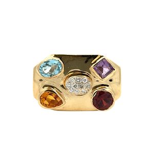 Multicolor gemstones & Diamonds 14k Gold Ring