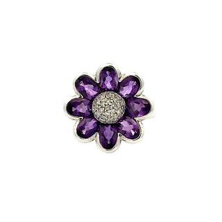 Flower Ring in 14k Gold with Amethyst & Diamonds