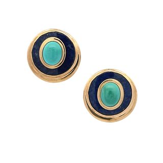 Turquoise& Lapis lazuli 14k Gold Earrings
