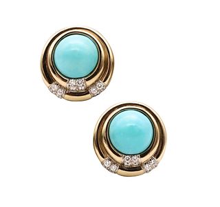 Charles Turi Clip Earrings In 18K Gold With 25.94 Cts In Diamonds & Turquoises