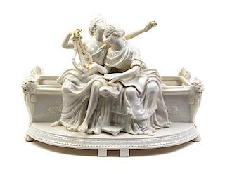A Capodimonte Porcelain Figural Jardiniere, Width 13 1/2 inches.