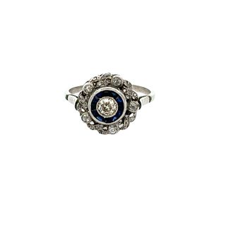 Deco platinum Ring with Diamonds & Sapphires