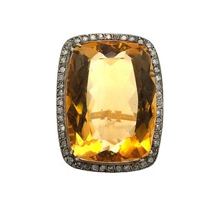 77.50 Ctw in Citrine & Diamonds 18k Gold Ring