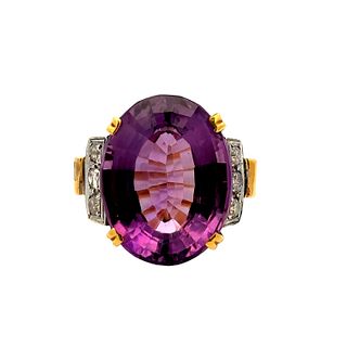 Art Deco 18k gold Ring with Amethyst and Diamonds