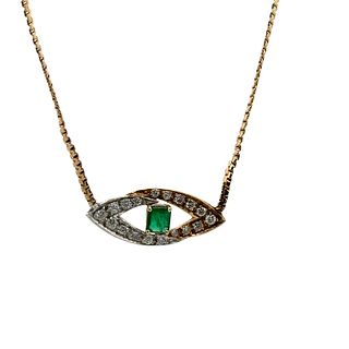 14k gold Necklace with Diamonds & Emerald