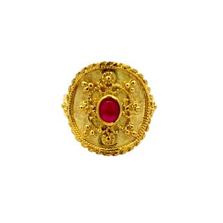 Etruscan revival 14k Gold Ring with Ruby